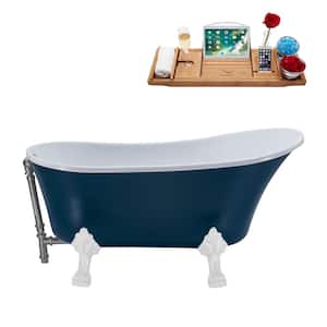 55 in. Acrylic Clawfoot Non-Whirlpool Bathtub in Matte Light Blue With Glossy White Clawfeet And Brushed Gun Metal Drain