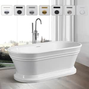 Vanity Art Versailles 59 in. Acrylic Flatbottom Freestanding Bathtub in White/Integrated Overflow