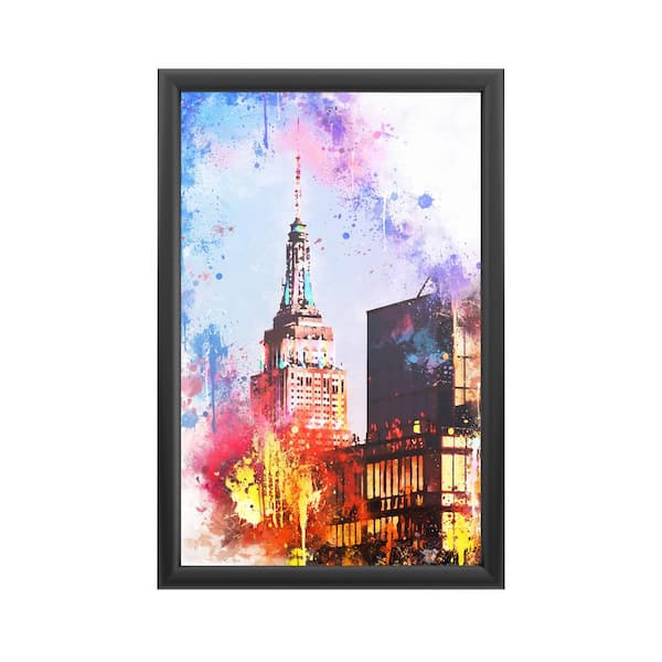 Trademark Fine Art "NYC Watercolor - At Top of the Empire" by Philippe Hugonnard Framed with LED Light Cityscape Wall Art 24 in. x 16 in.