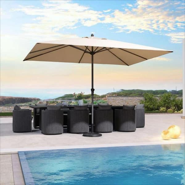 PURPLE LEAF 9 ft. x 11 ft. Patio Umbrella Outdoor Table Umbrella Aluminum Frame Market Umbrella with 8-Sturdy Ribs, Beige
