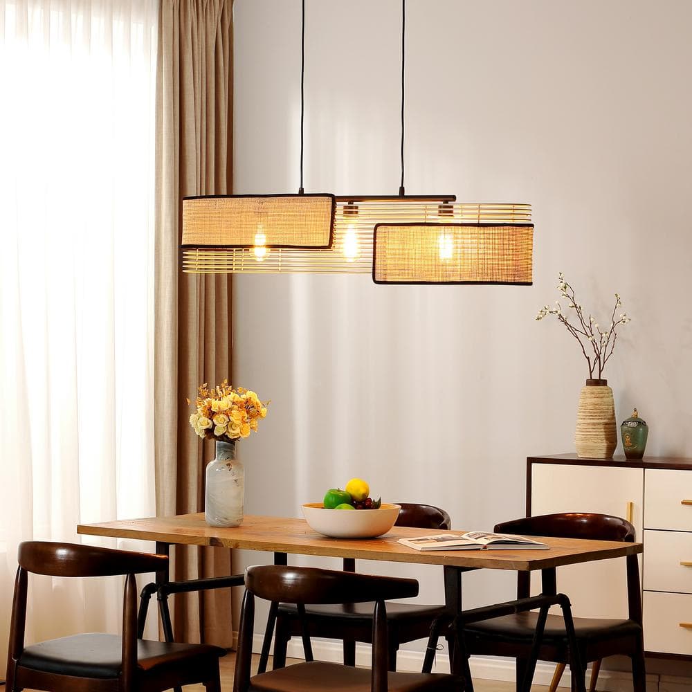 Bohemian Aluminum and Wicker 3-Light Island Pendant