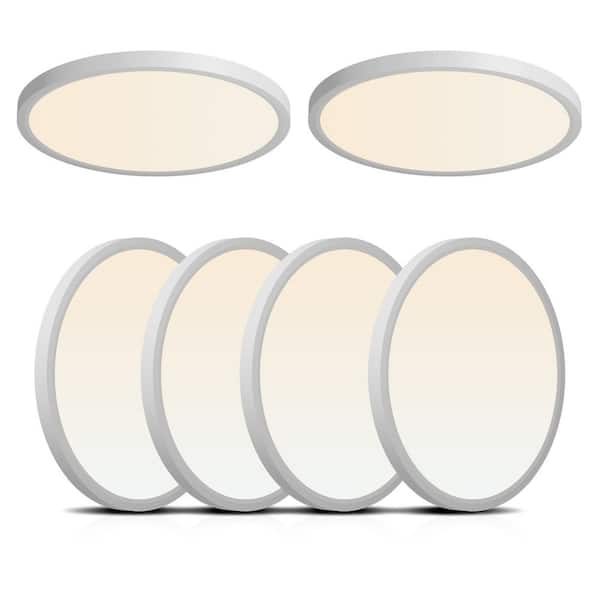 11.8 in. White Flush Mount With Light-Adjustable Fixture for Bedroom, Kitchen, Bathroom, Hallway 6-Pack