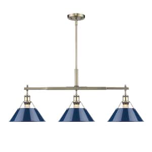 Orwell AB 3-Light Aged Brass Pendant with Navy Blue Shade