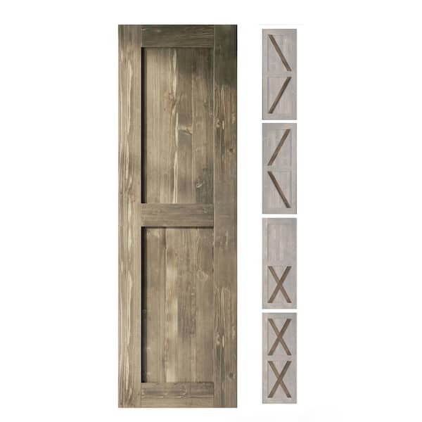 HOMACER 24 in. x 80 in. 5-in-1 Design Classic Gray Solid Natural Pine Wood Panel Interior Sliding Barn Door Slab with Frame