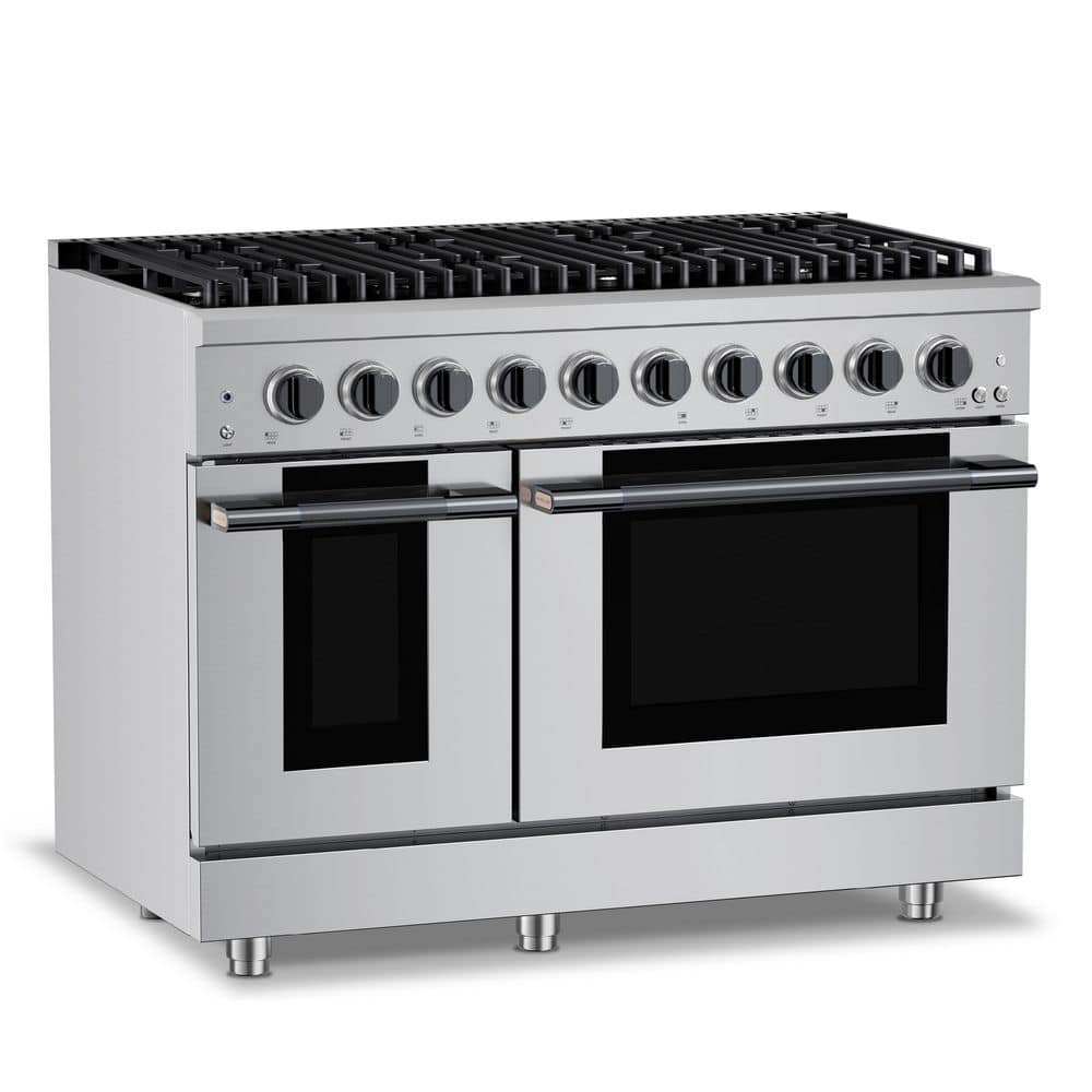 HausPro 48 in. 8 Burners (20,000 BTU) Freestanding Double Oven Dual Fuel Range in Black Stainless Steel with Convection price history on PriceWatchPro