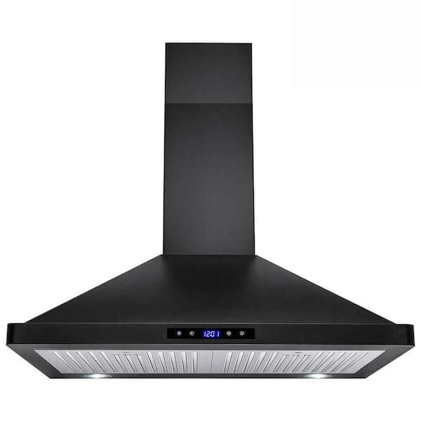 30 inch Wall Mount Range Hood Kitchen Exhaust Stove Vent 350CFM Mechanical Control in Black