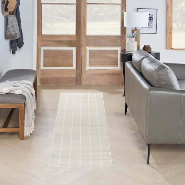 Serenity Home Ivory 2 ft. x 6 ft. Linear Contemporary Runner Area Rug