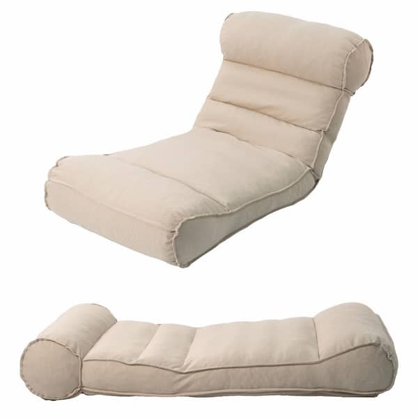 5-Position Adjustable Metal Frame Outdoor Chaise Lounge Chair with Thick Beige Cushion, Water-Resistant Olefin Fabric