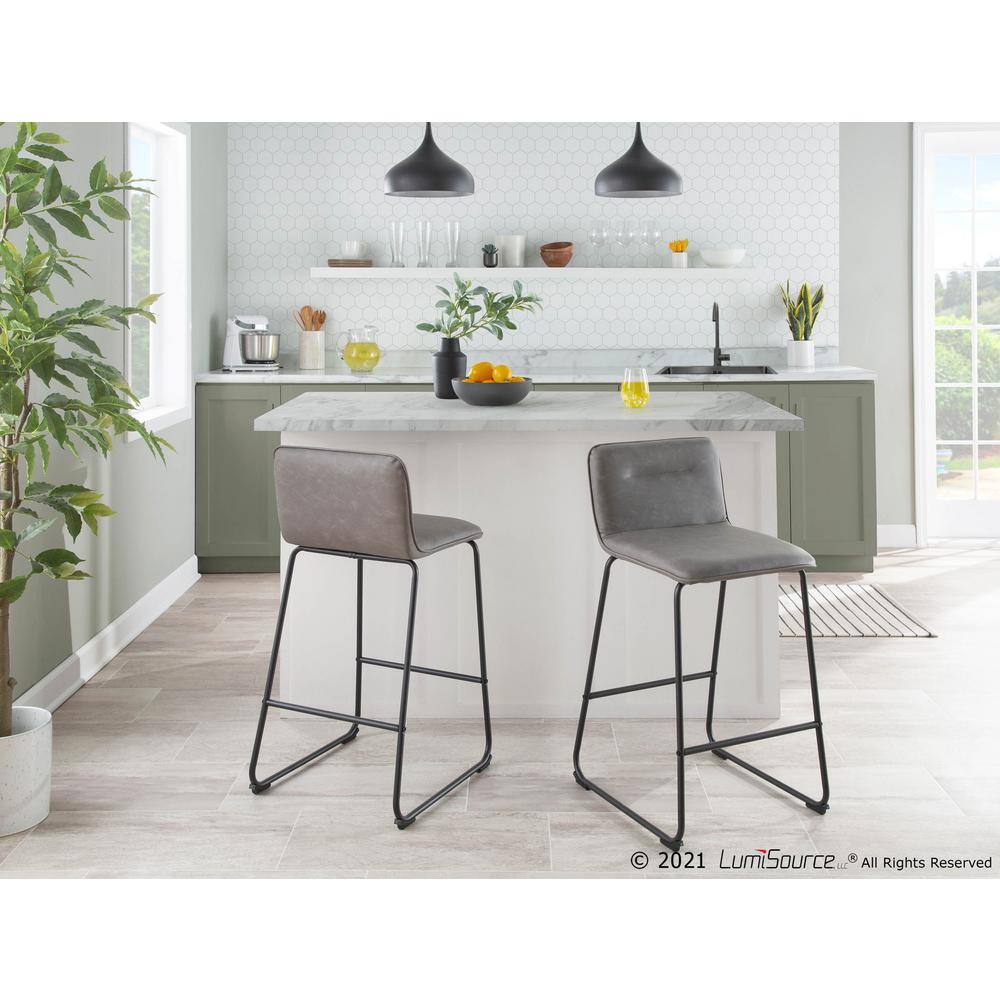 Casper 26'' Black Metal and Grey Faux Leather Contemporary Counter Stool