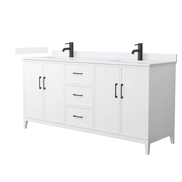Wyndham Collection Elan 72 in. W x 22 in. D x 35 in. H Double Bath Vanity in White with White Cultured Marble Top