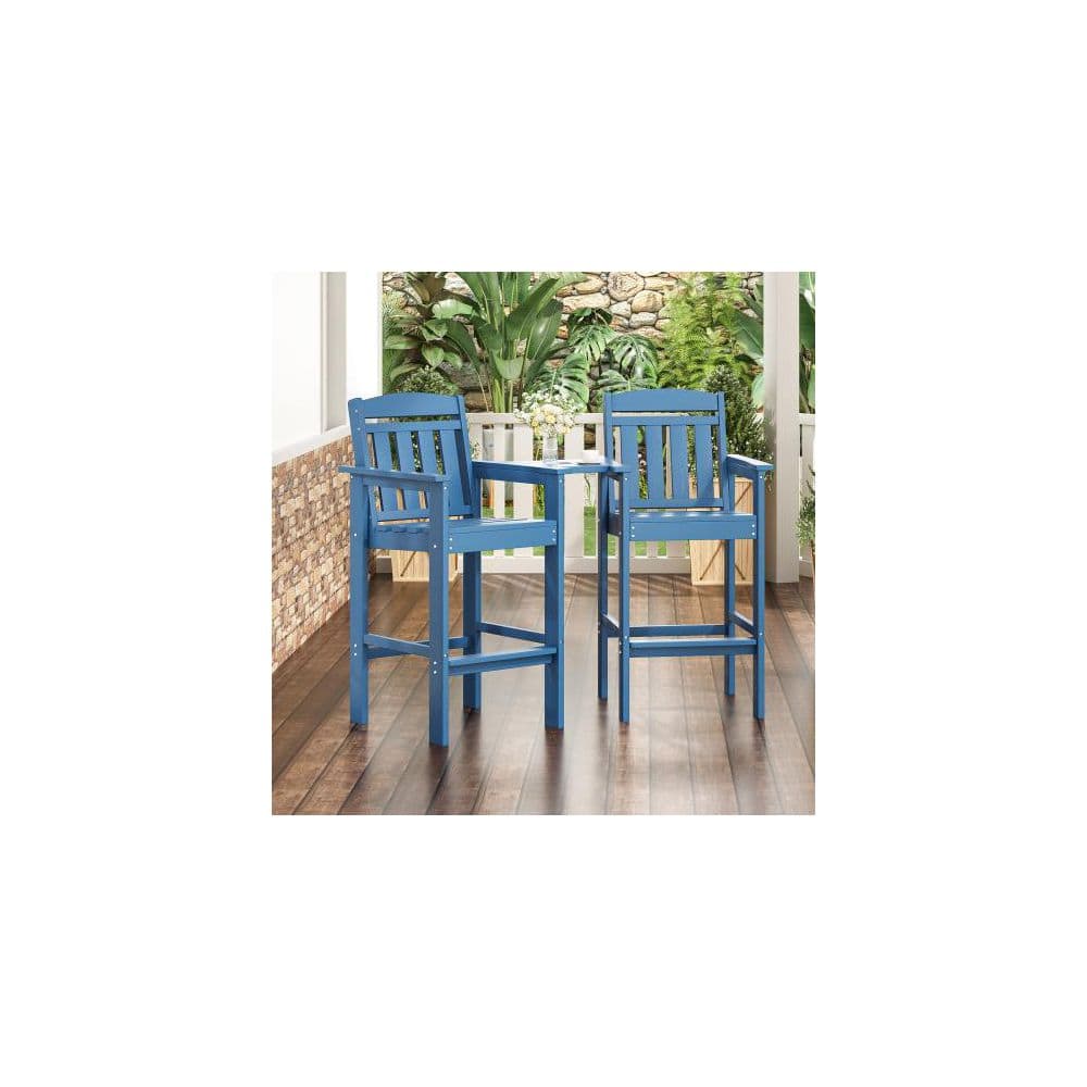 Navy Blue Patio Outdoor Tall HDPE Adirondack Chairs Bar Stools Bar Height with Connecting Tray Umbrella Hole Set of 2 price history on PriceWatchPro