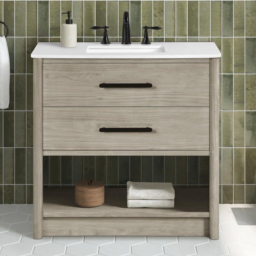Camley 36 in. Single Sink Sandstorm Bath Vanity with White Engineered Stone Top (Assembled) price history on PriceWatchPro
