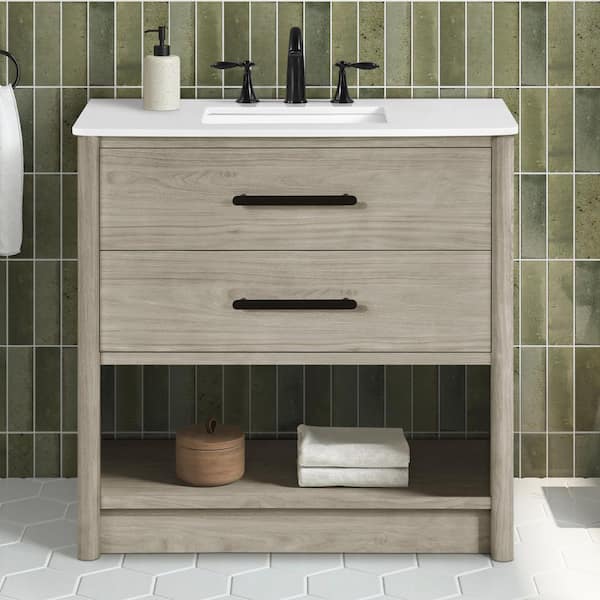 Camley 36 in. Single Sink Sandstorm Bath Vanity with White Engineered Stone Top (Assembled)
