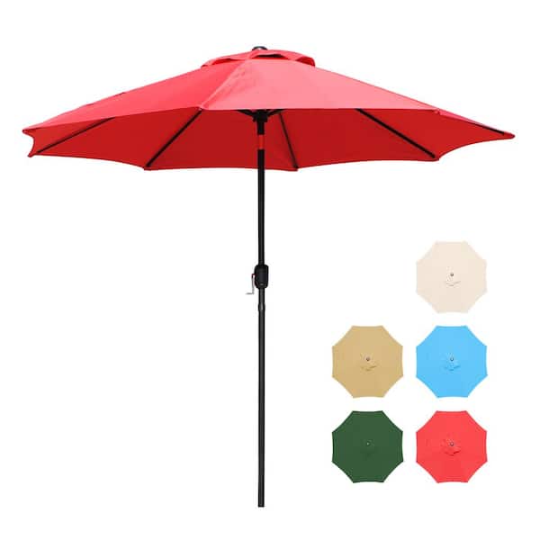 Cisvio 9 ft. Market Patio Umbrella Outdoor Umbrella Table with Push Button Tilt and Crank, 8 Ribs in Red