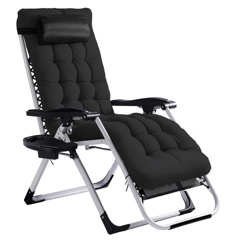 Karl home Patio Folding Zero Gravity Chair with Black Cushion