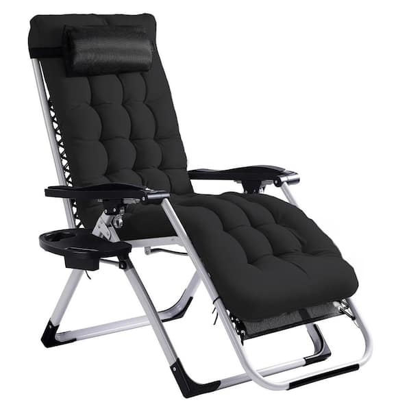 Patio Folding Zero Gravity Chair with Black Cushion