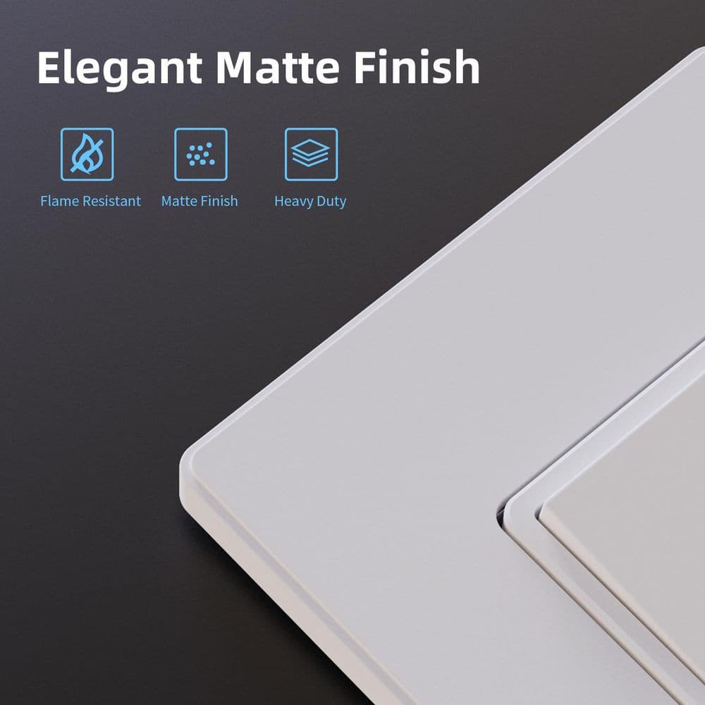 White Matte Single Pole Rocker Light Switch Set with Thermoplastic Wall Plate