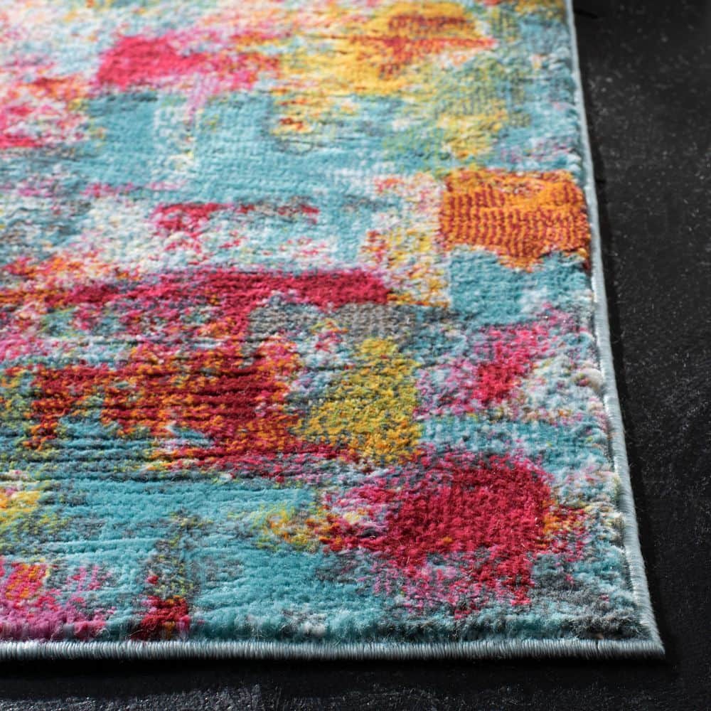 Luxor 8' x 10' Blue and Multicolor Hand-Knotted Viscose Area Rug