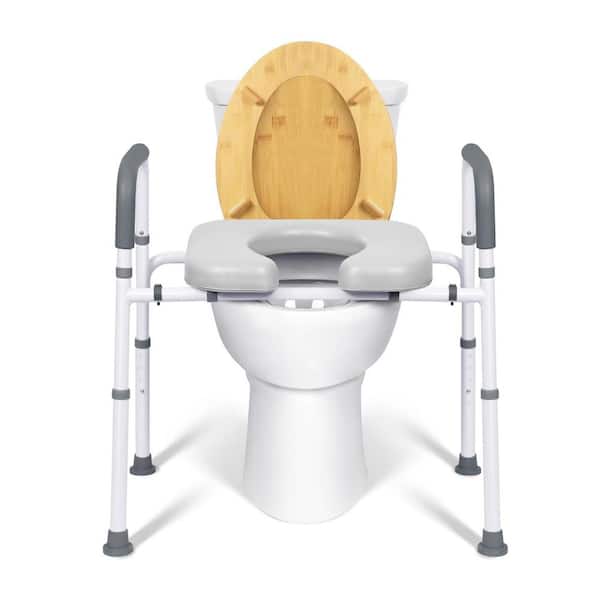Lynzavix 25.79 in. W x 18.3 in. L Adjustable Height and Elevated Toilet Seat with Padded Cushion and Non-slip Handles for Seniors
