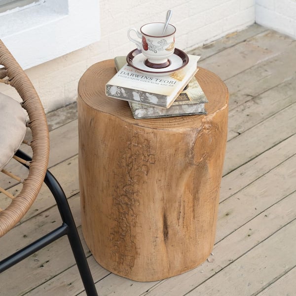 CHRISTOPHER KNIGHT HOME Miller Indoor and Outdoor Patio MGO Accent Table Hand-Painted Wood Stump Side Table, Light Brown