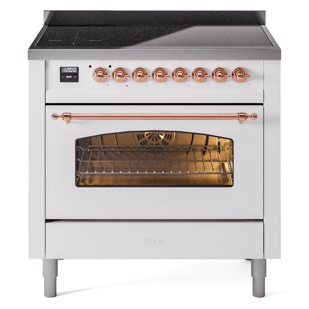 Nostalgie II 36 in. 6 Zone Freestanding Induction Range in White with Copper -  ILVE, UPI366NMPWHP