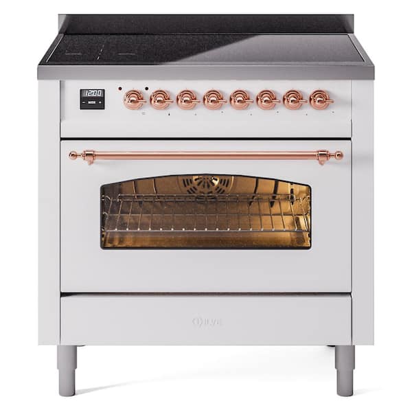 ILVE Nostalgie II 36 in. 6 Zone Freestanding Induction Range in White with Copper