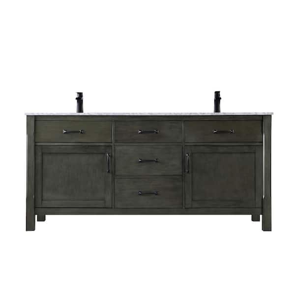 Altair Maribella 72 in. Bath Vanity in Rust Black with Carrara Marble Vanity Top in White with White Basins
