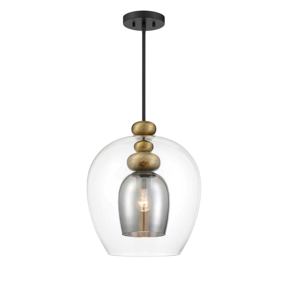 Amesbury 100-Watt 1-Light Black and Aged Brass Shaded Pendant Light with Smoked Glass Shade and No Bulbs Included price history on PriceWatchPro