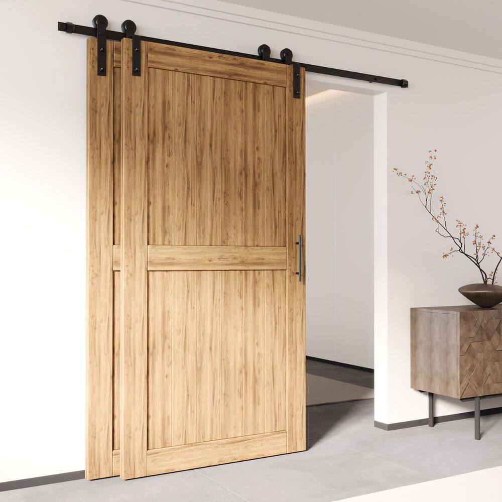 Black Double Door Sliding Barn Door Hardware Kit, 20ft Track