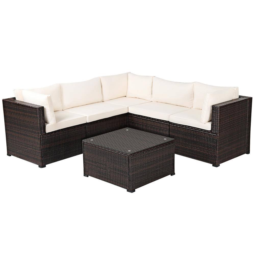 Gymax 6-Piece Wicker Outdoor Patio Sectional Sofa Conversation Set ...