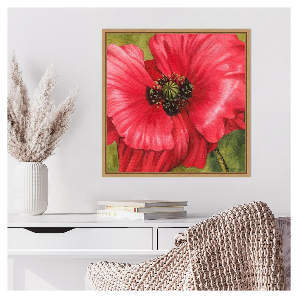 Vivid Red Poppy Canvas Print with Maple Frame