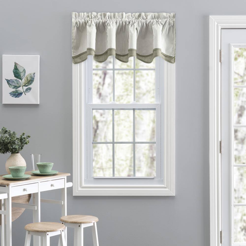 Sage Green and White Striped Polyester Cotton Rod Pocket Valance