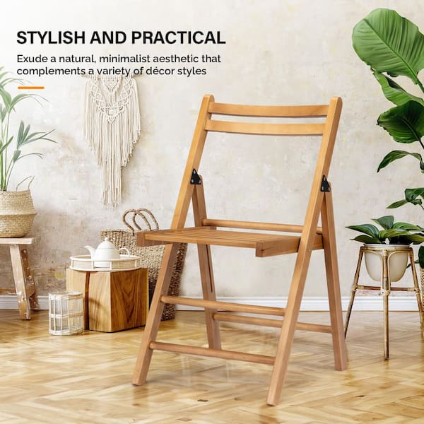 Folding Wood Chair スタンダード Japandi Folding Dining Chair, Solid Wood Rattan Side Chair