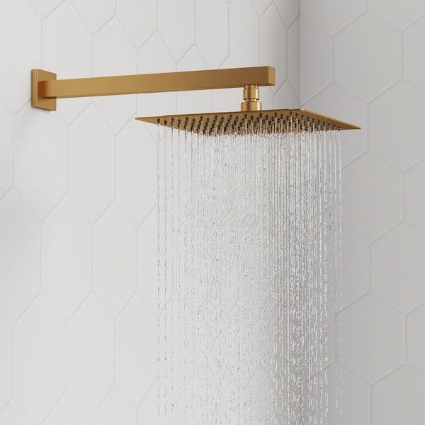 5-Spray Square 12 in. Rain Wall Mount Shower System with 6 in. Shower Head Handheld shower in Brushed Gold 2.5 GPM
