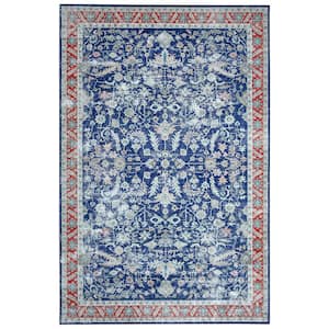Blue 9 ft. x 12 ft. Modern Persian Boho Floral Area Rug