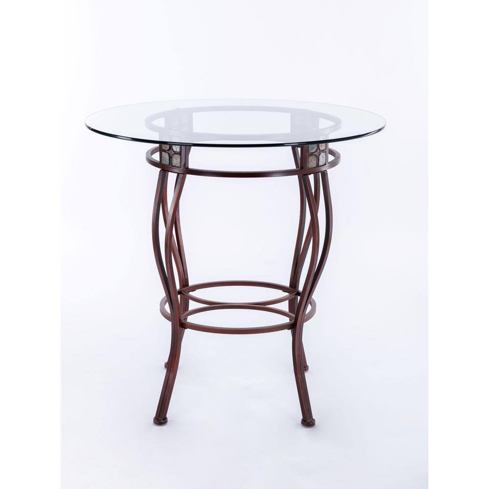 Beau 36" Round Glass Top Bronze Metal Counter Height Pub Table