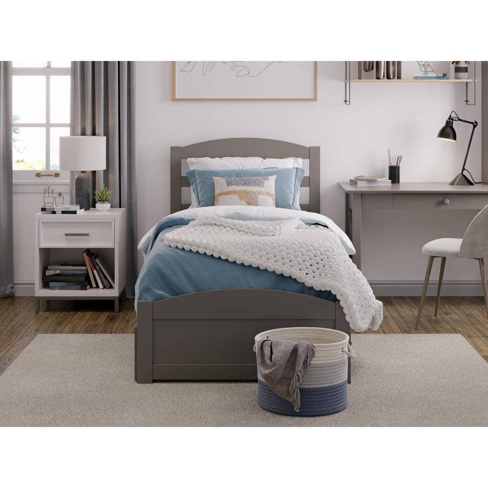 Gray Twin Wood Platform Bed with Storage Drawers