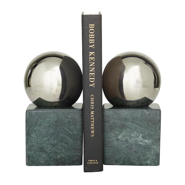 CosmoLiving by Cosmopolitan Silver Marble Orb Bookends (Set of 2)