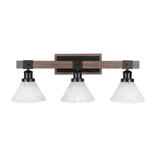 Unbranded Richmond 27.25 in. 3-Light Vanity Light Matte Black and Painted Wood-look Metal with 7 in. Italian Ice no bulbs included