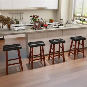 29 in. Black and Brown Upholstered Barstools Backless Rubberwood Dining Chairs (Set of 2)