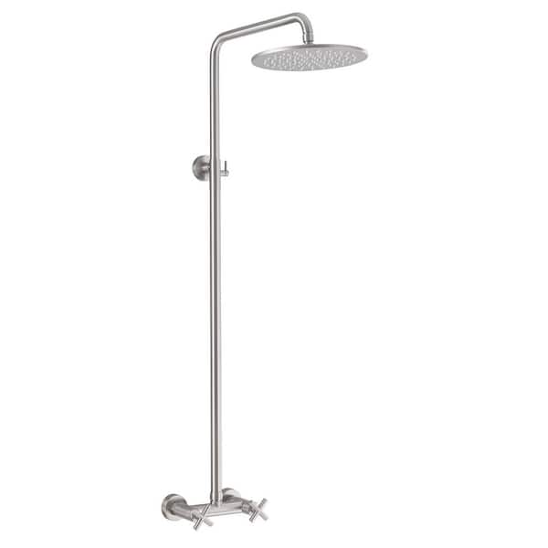 2 Handle 1-Spray Wall Mount Shower Faucet 1.8 GPM with Creamic Disc Valve Brass 9.8 in. Shower System Set Brushed Nickel