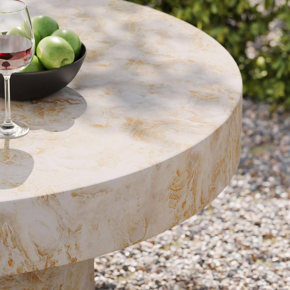 Alora Round Honey Onyx Faux Stone Concrete Coffee Table