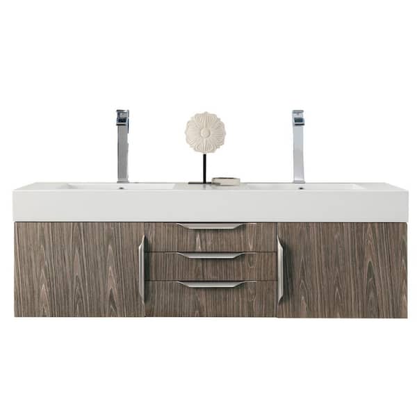 James Martin Vanities Columbia 59.0 in. W x 19.5 in. D x 19.3 in. H Double Bath Vanity in Ash Gray with Glossy White Composite Top