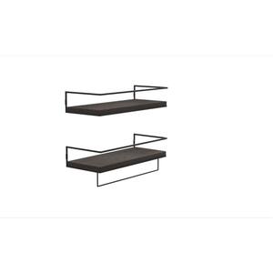 Smt 15.7 in. D x 5.7 in. W x 2.3 in. H Brown Pine Wall-Mounted Floating-Shelf with Metal Frame and Towel Rail