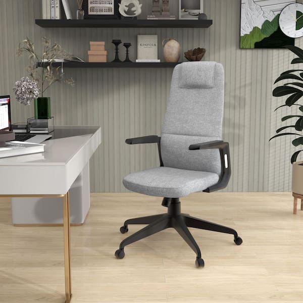 Leisuremod Nexa Polyester Adjustable Height Swivel Tilt Ergonomic Office Chair in Grey Polyester with Arms Computer Chair in Steel
