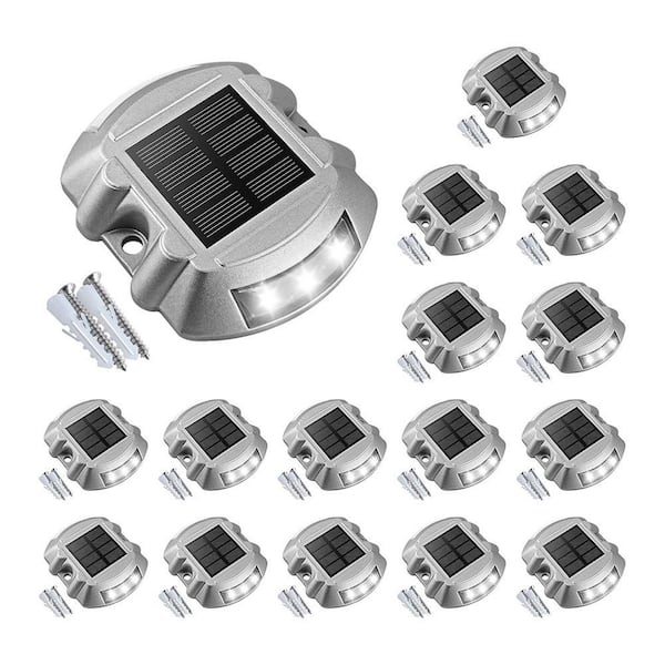 Solar Deck Lights White LED IP67 Waterproof Outdoor Step Lights for Driveway Sidewalk Garden Pathway Yard (16-Pack)