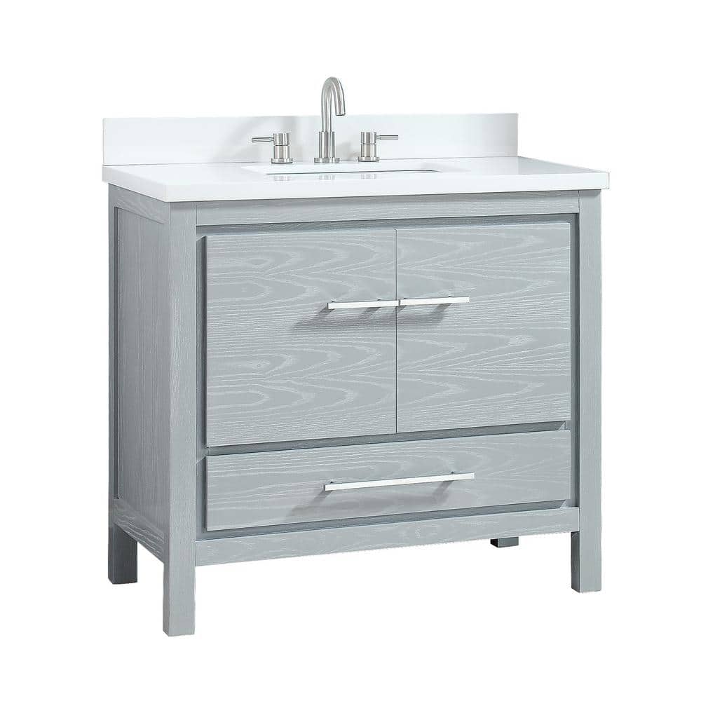 Riley 37" Sea-Salt Gray Solid Wood Single Vanity with Quartz Top