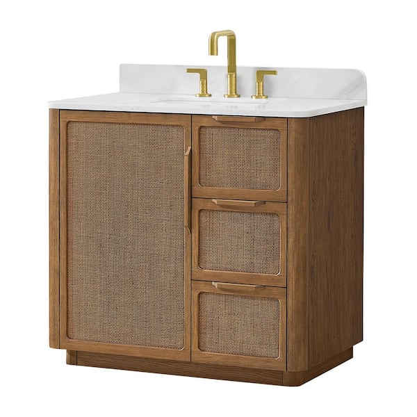 Busan 36 in. W x 22 in. D x 33.9 in. H Single Bath Vanity in Oak Classic Brown with White Quartz Stone Top