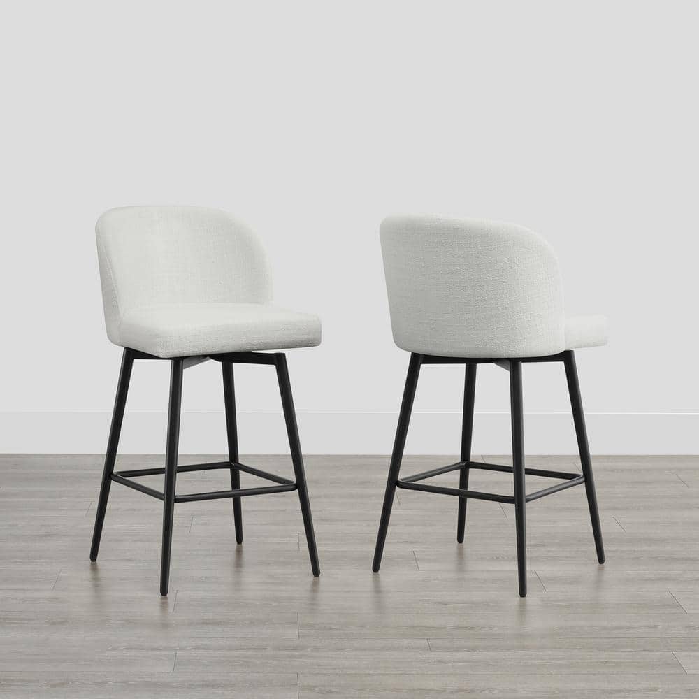 White Upholstered Swivel Counter Stools with Iron Legs, Set of 2
