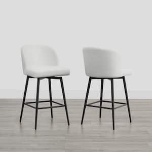 Cynthia 27 in. White High Back Metal Swivel Counter Stool with Fabric Seat (Set of 2)